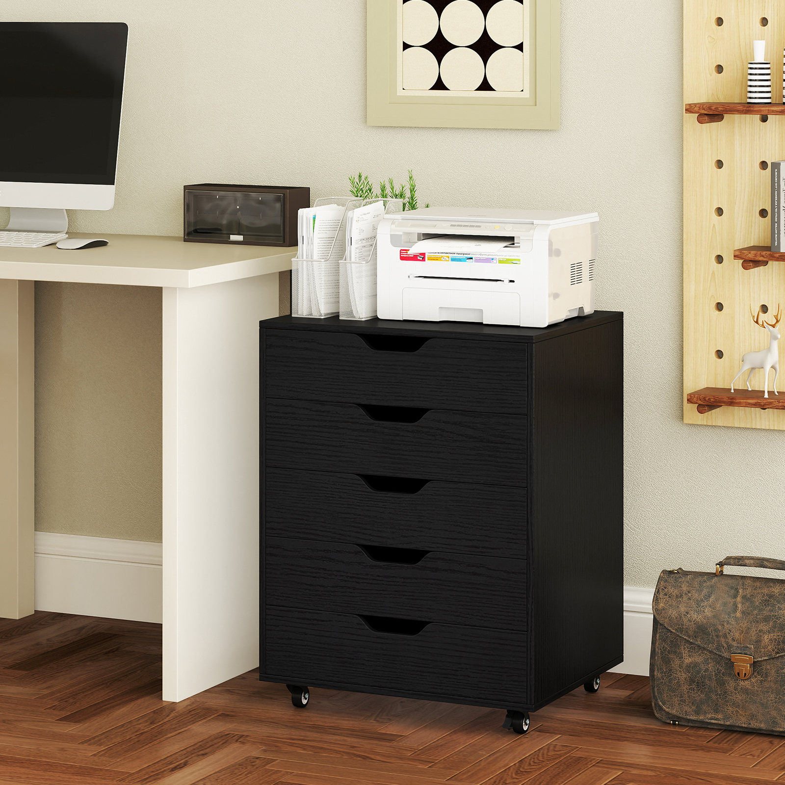 TEMU de Rangement COSTWAY à Roulettes, Commode à 5 Tiroirs, Meuble de Rangement Moderne, Table de Chevet, Support d'Imprimante Mobile, Unité de