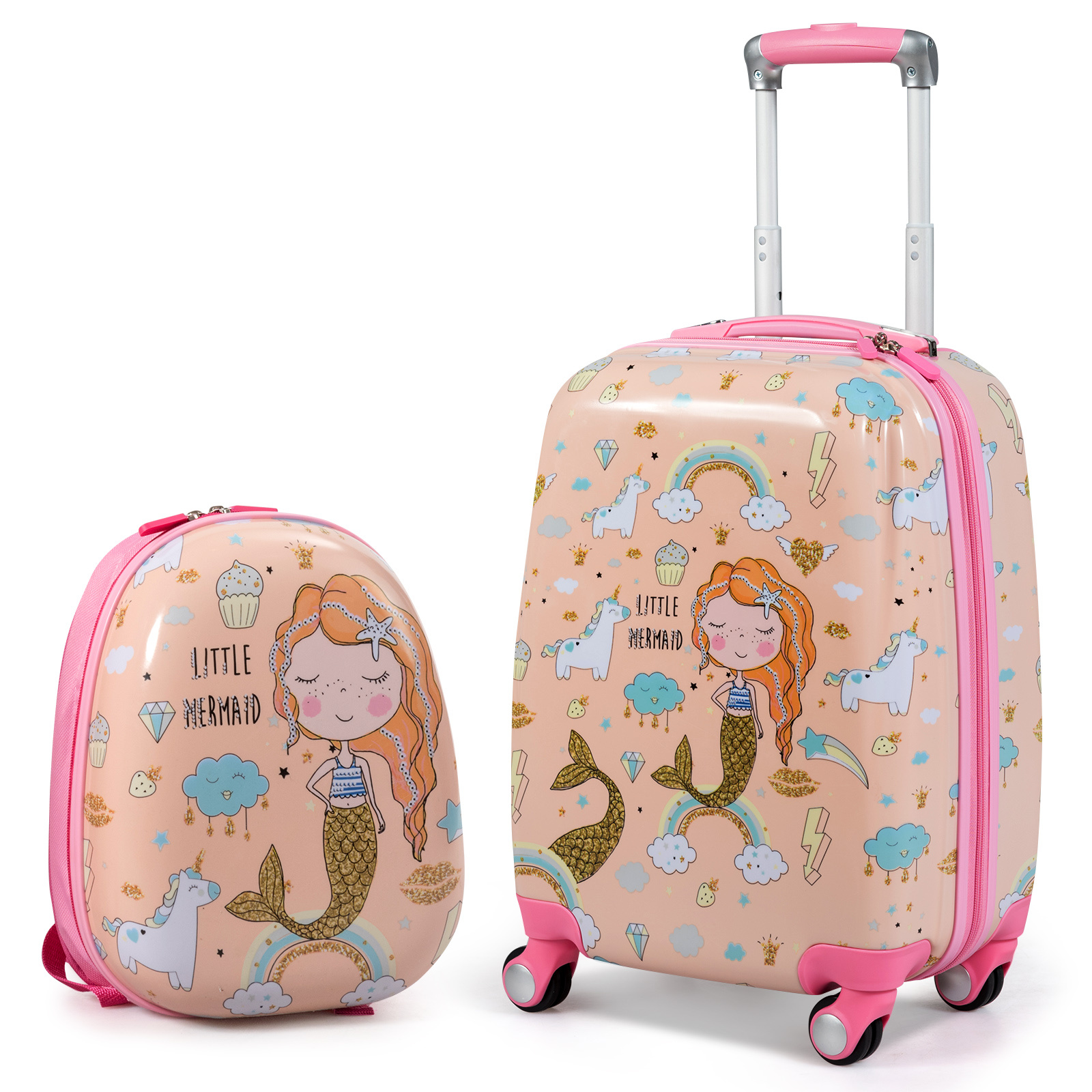 TEMU Ensemble de Bagages COSTWAY pour Enfants, 2 Pièces - Valise Cabine 12" et 18" avec Roulettes, Sac à Dos et Trolley pour Garçons et Filles, Coque