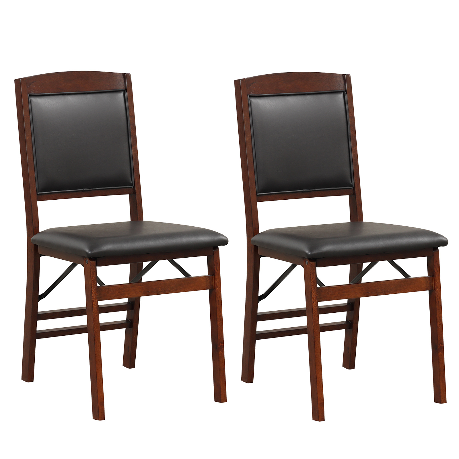 TEMU COSTWAY Lot de 2 chaises de salle à manger pliantes avec cadre en bois d', revêtement en cuir PVC, coussin rembourré, haut, chaises de cuisine