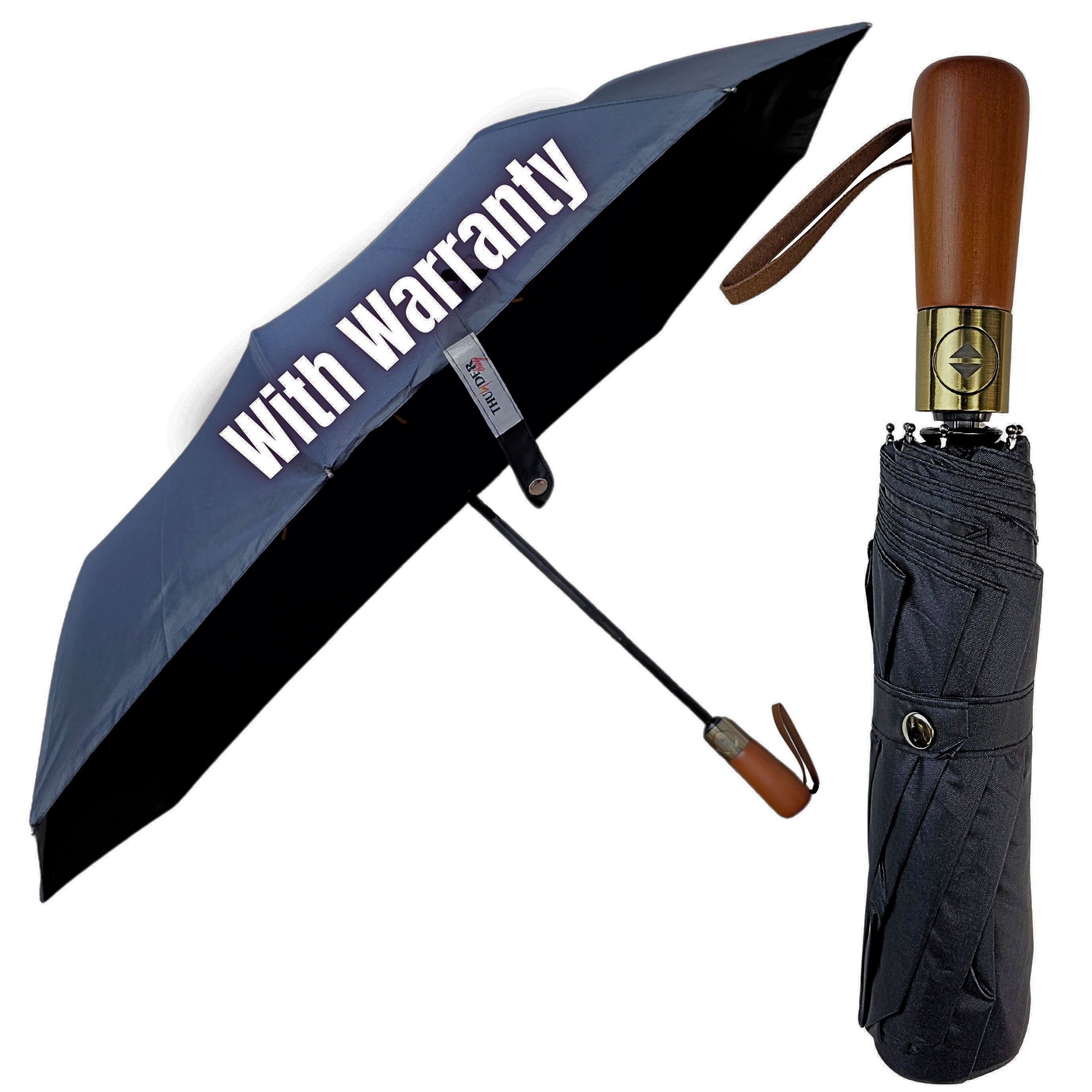 TEMU Parapluie Robuste Automatique Ouverture et Fermeture Résistant aux vents et imperméable, 3 Pliures pour Construction Robuste, Poignée en Bois