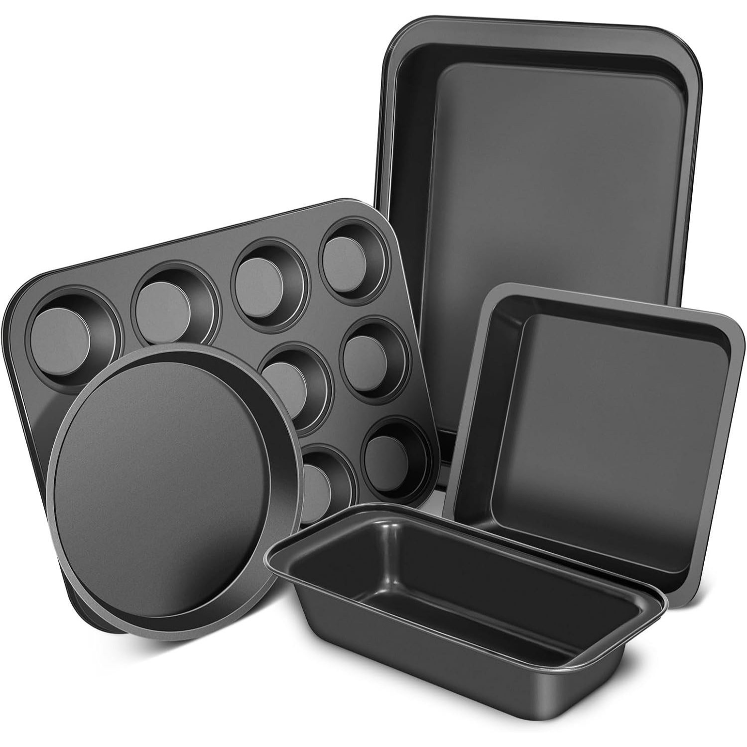 TEMU 5pcs Kitchen Baking Pan Set, Including Round/square Cake Pan, Muffin Pan, Bread Pan, Baking Pan, And Baking Sheet, Durable And Scratch-resistant