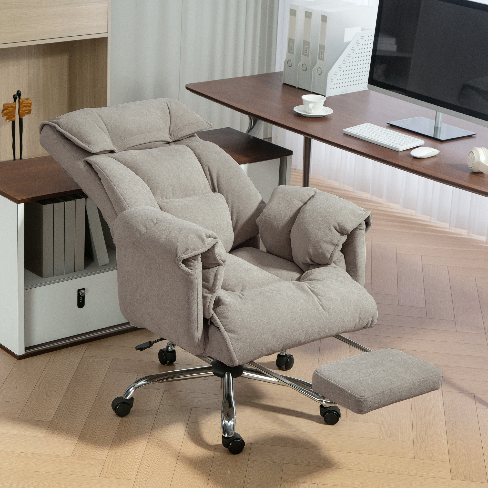 TEMU Fauteuil de bureau de direction avec -pieds, pivotant et inclinable, pour ordinateur, avec haut pliable, coussin épais, accoudoirs rembourrés,