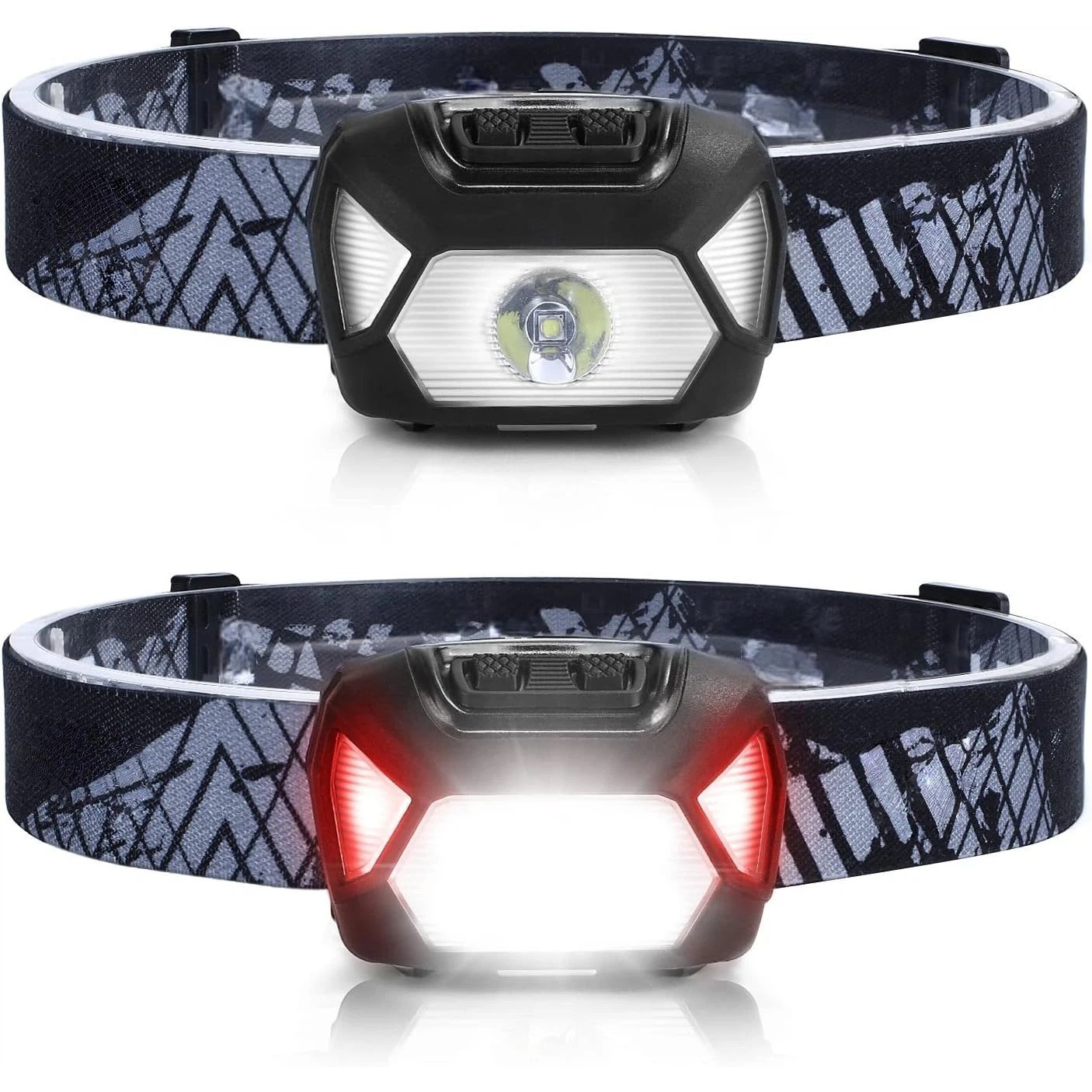 TEMU Lampe Frontale MTC Alimentée par Batterie - Lampe LED Frontale Lumineuse de 1500Lux avec Lumière Rouge pour Activités Air, Pack de 2, Alimentée