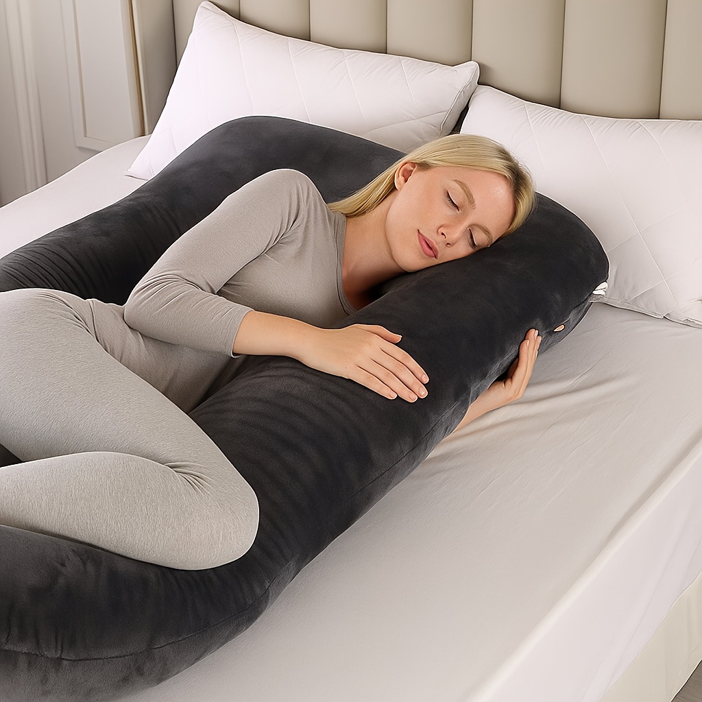TEMU U enceintes atloïdo-occipitale amovibles taies d'oreiller de velours noir - longueur coussins conçus à dos, support à la taille et à pendant la