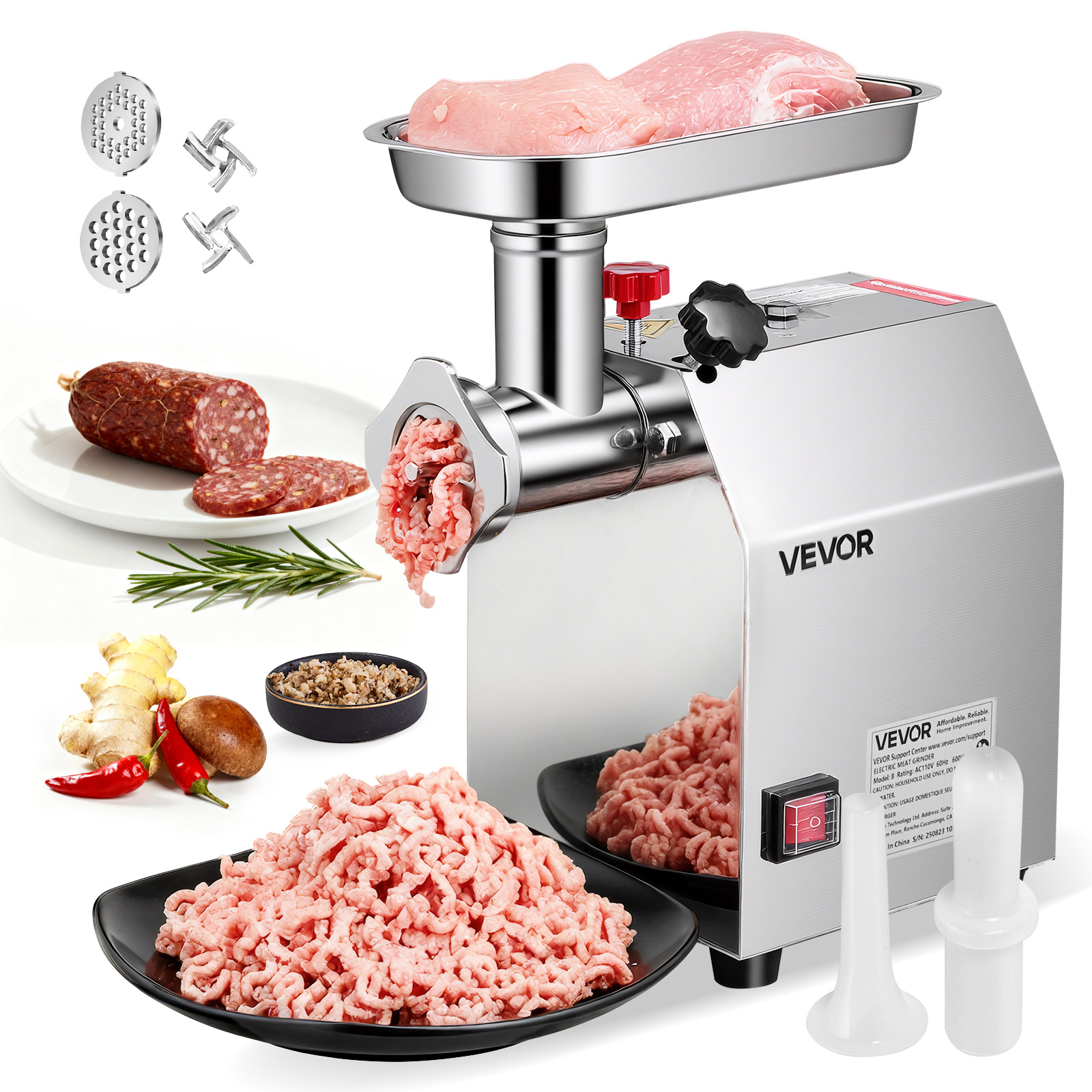 TEMU VEVOR Hachoir à Viande Électrique Commercial, Capacité de 5 lbs/min, Hachoir à Viande Industriel #8 avec 2 Lames en Acier Inoxydable, 2 Plaques