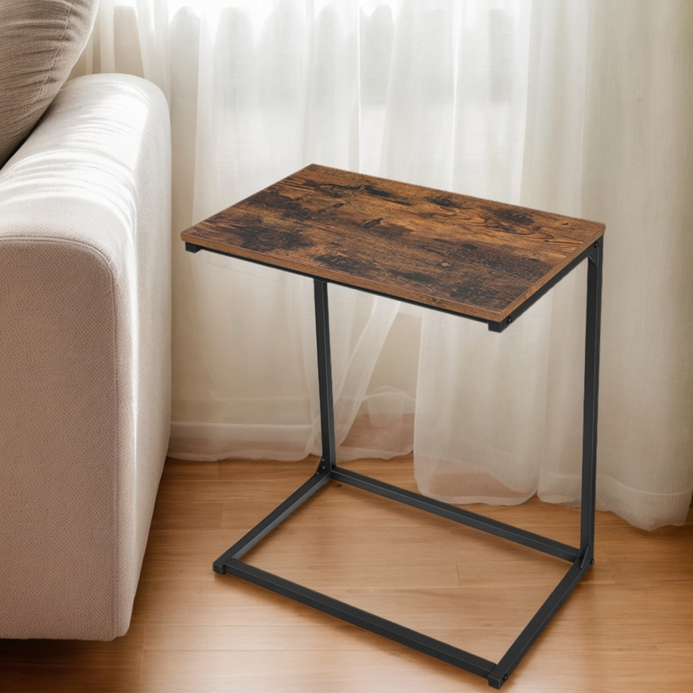 TEMU Table d'appoint de C pour canapé et lit, 21,7 pouces pour salon, style industriel, 21,7"L x 13,8"l x 26"H (55 x 35 cm), marron rustique + noir