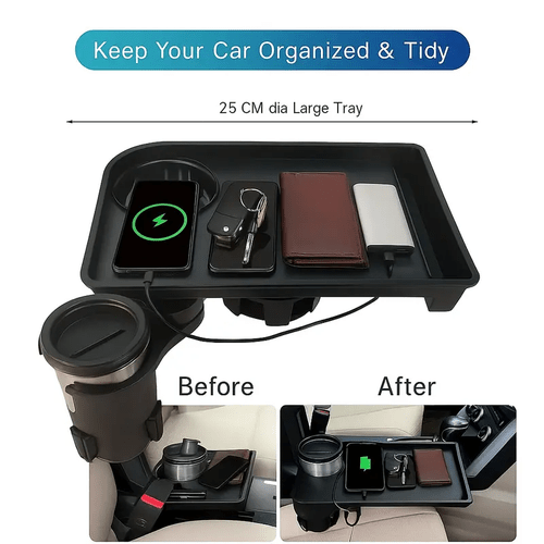 1 expandable car cup tray 3 in 1 multi functional car dining table durable plastic material essential road trip accessory in car beverage snack organizer large capacity car cup holder extra cup holder car cup tray