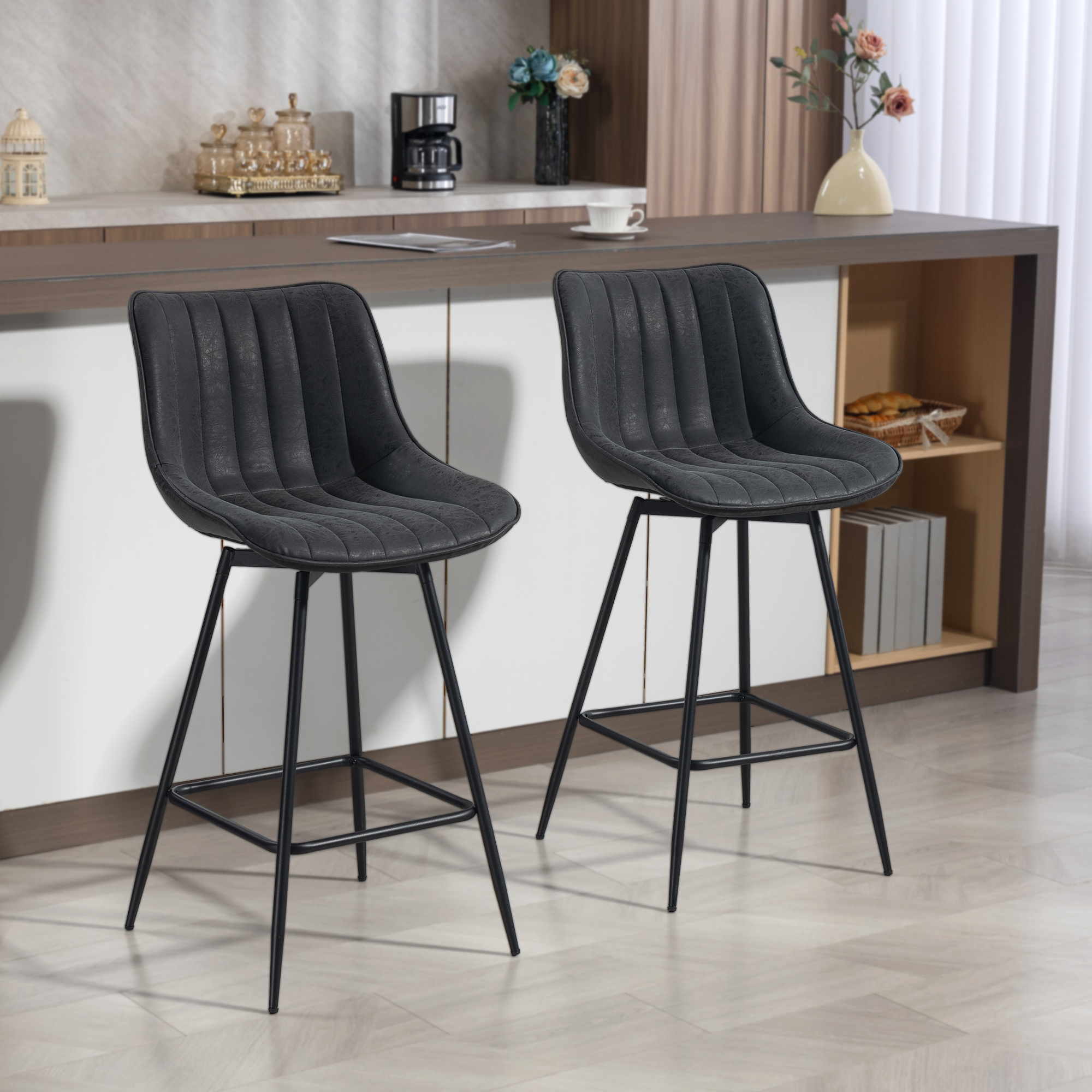 TEMU HOMCOM Lot de 2 Tabourets de Bar, 27" Tabourets Pivotants Hauteur Comptoir avec , Sièges de Bar en Similicuir avec -Pieds et Pieds en Acier pour
