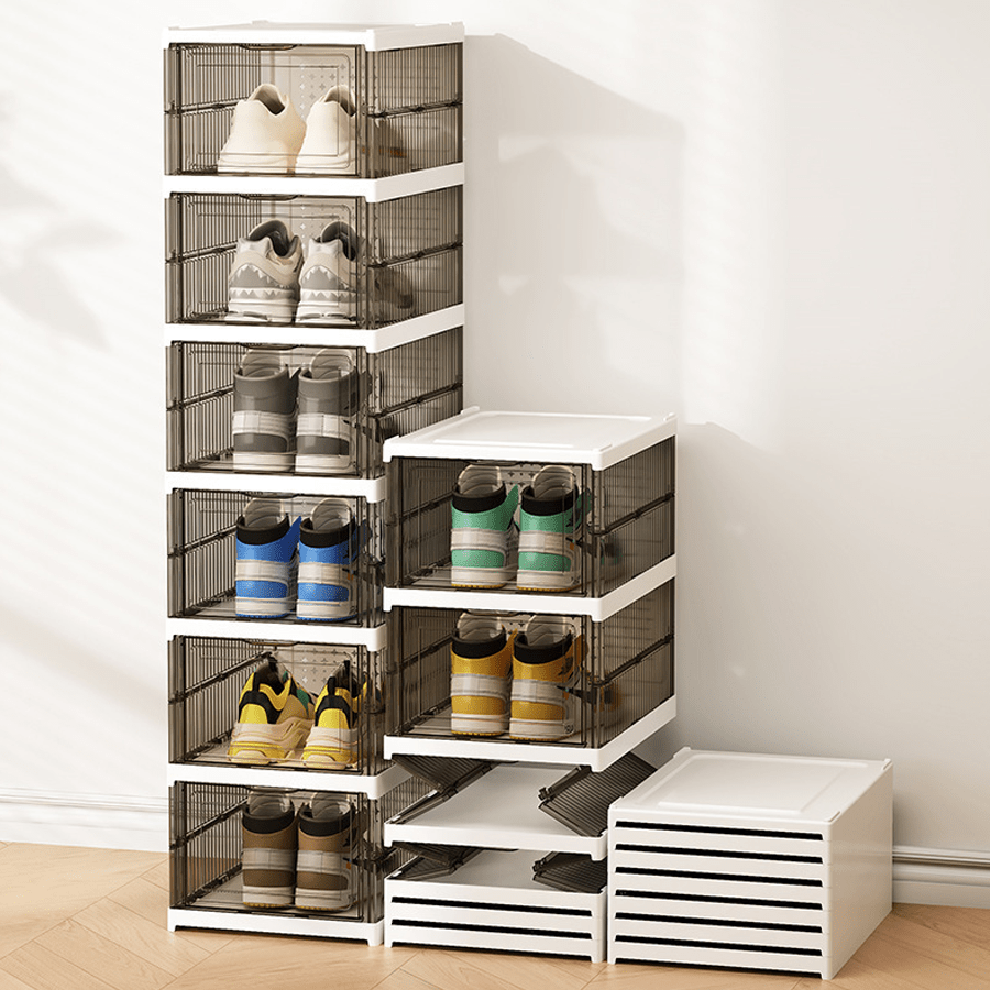 TEMU Boîte à chaussures transparente à 1/6 couches, épaissie, pliable, organisateur de baskets, empilable, anti-poussière, étagère de placard pour