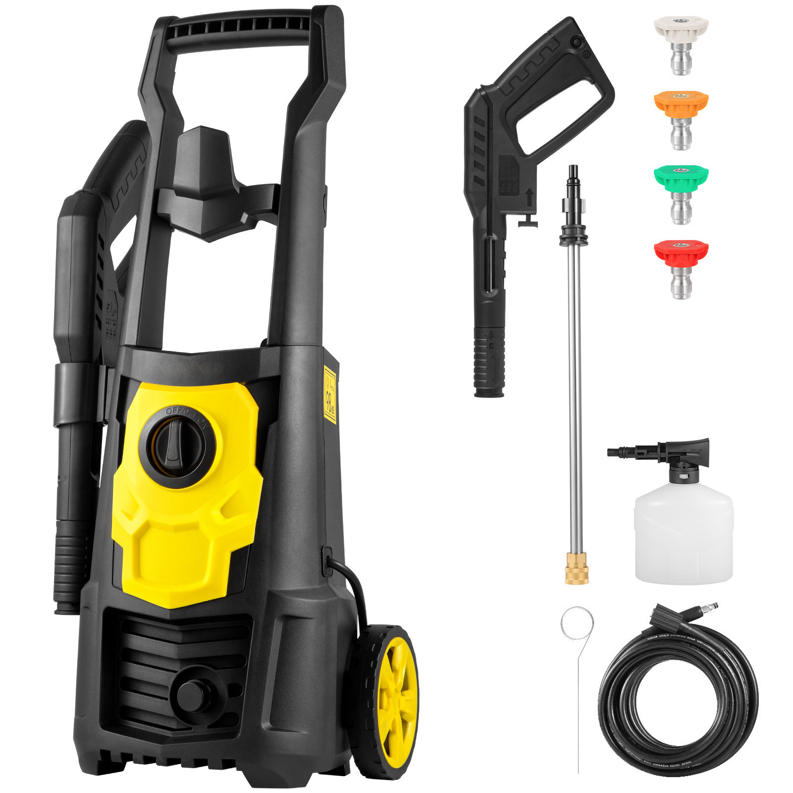 TEMU VEVOR Nettoyeur Haute Pression Électrique, 2000 PSI, Nettoyeur Haute Pression Max 1.65 GPM avec Tuyau de 20 pi et Enrouleur, 4 Buses à Rapide,
