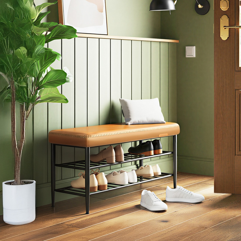 TEMU Collection - Banquette à chaussures, Banquette de rangement, Étagère à chaussures d'entrée, Marron caramel ULSB054K01