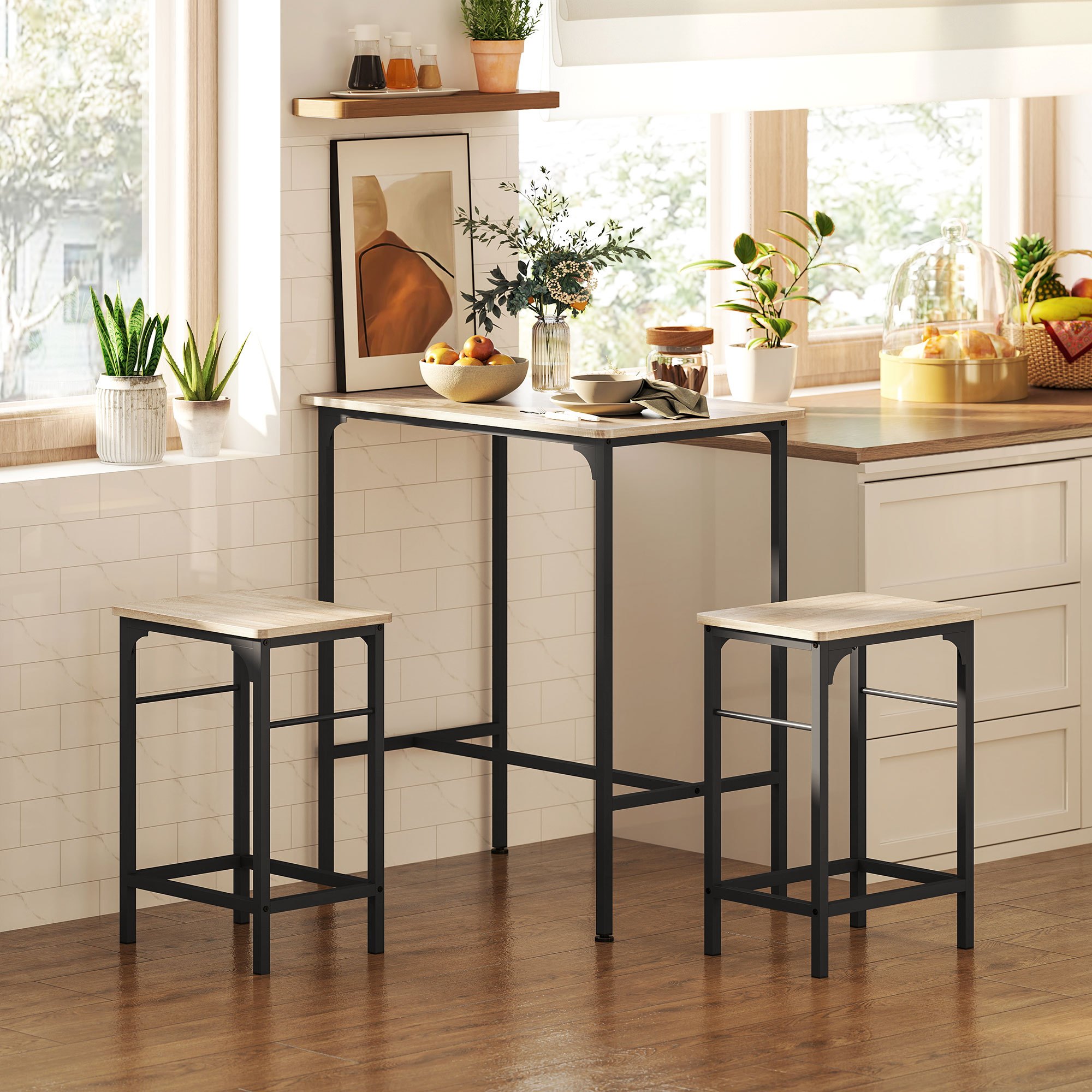 TEMU Ensemble Table à Manger 3 pièces pour 2 personnes, Ensemble Table Bar avec 2 Tabourets et -Pieds pour Cuisine, Salon, Salle à Manger, Petit