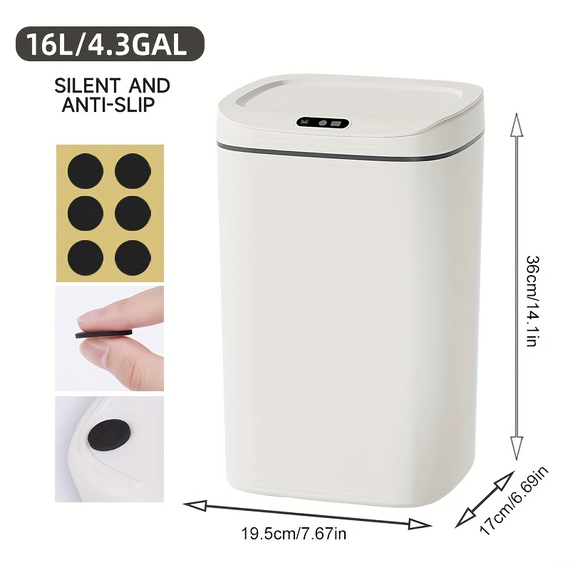 TEMU Poubelle Intelligente , 3.2/4.2 Gallons, Poubelle à Capteur Automatique avec Couvercle Hermétique Anti-Odeur, Design Blanc Compact pour Salle de