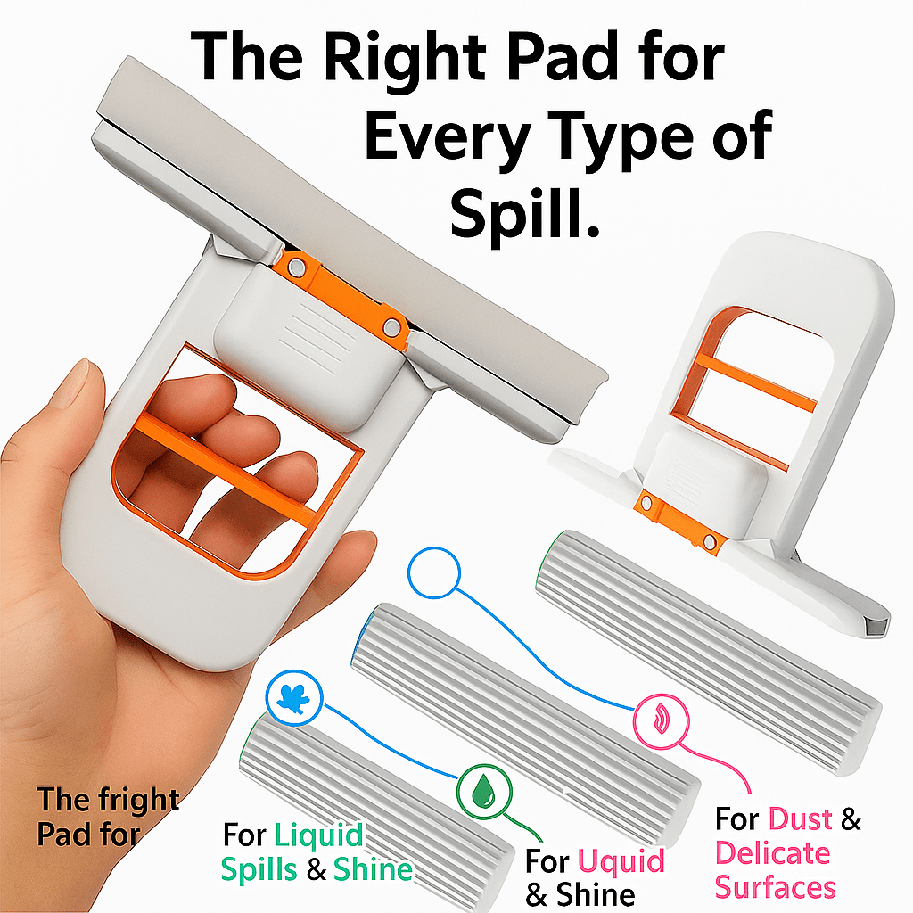 TEMU Four-piece Set: 1 Mop + 3 Washable Desktop Cleaning Sponges - Design, Foldable Handheld System, Space, Suitable For Small Desktop Cleaners In