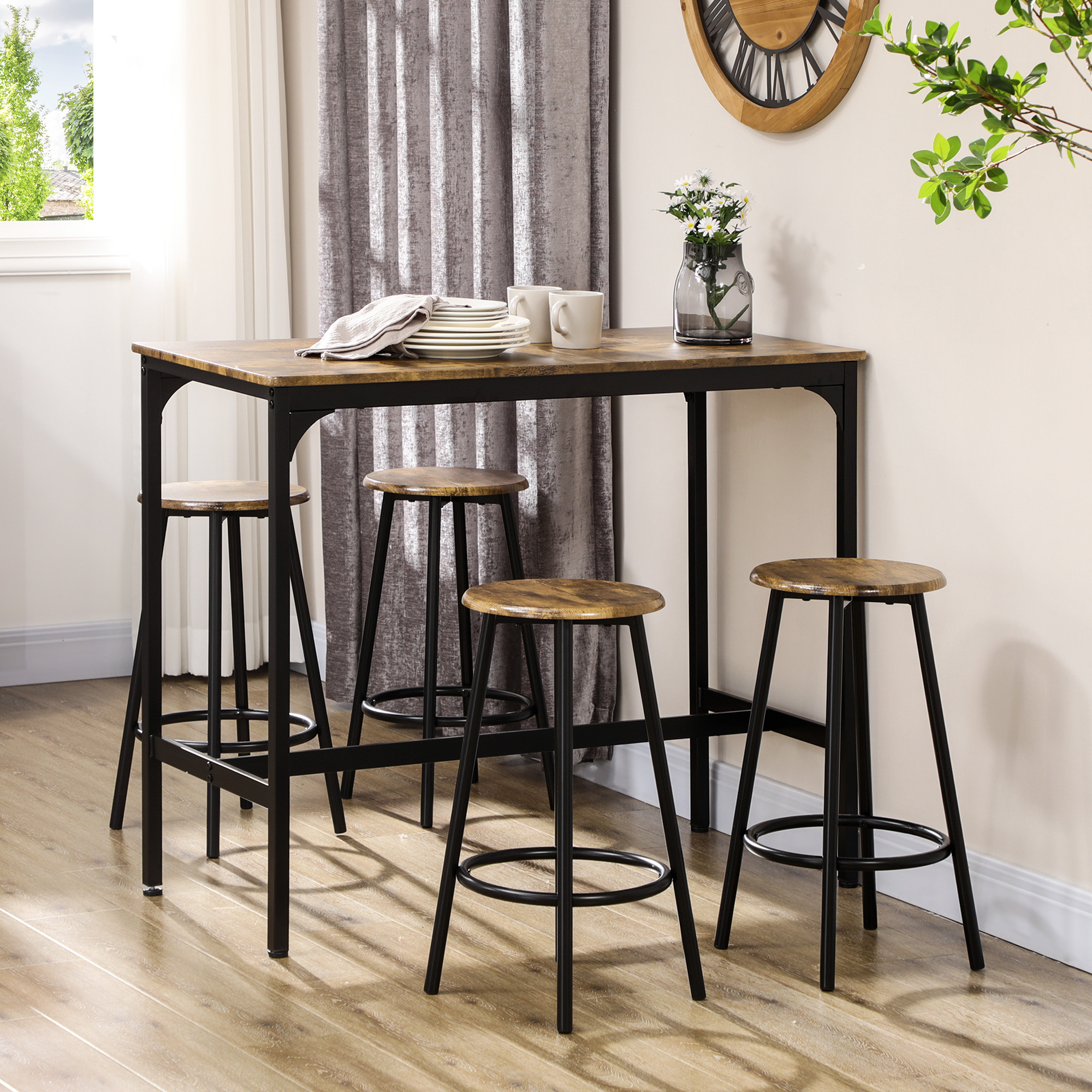TEMU Ensemble de table de bar haute de 5 pièces, ensemble de table à manger pour 4 personnes avec tabourets de bar, table de cuisine et chaises pour