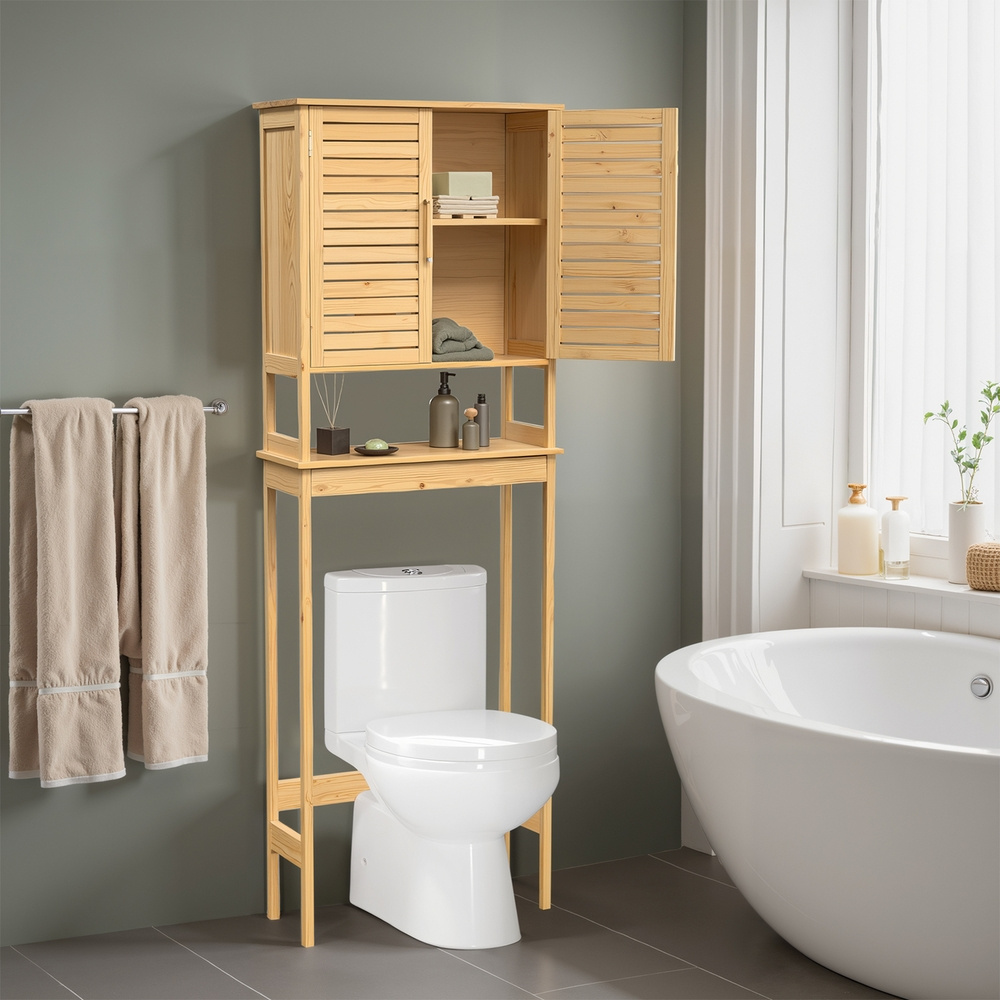 TEMU de Salle de Bain Suspendue au-dessus des Toilettes, avec Étagère Intérieure Réglable et Barre de Stabilisation Inférieure, Étagère Économiseuse