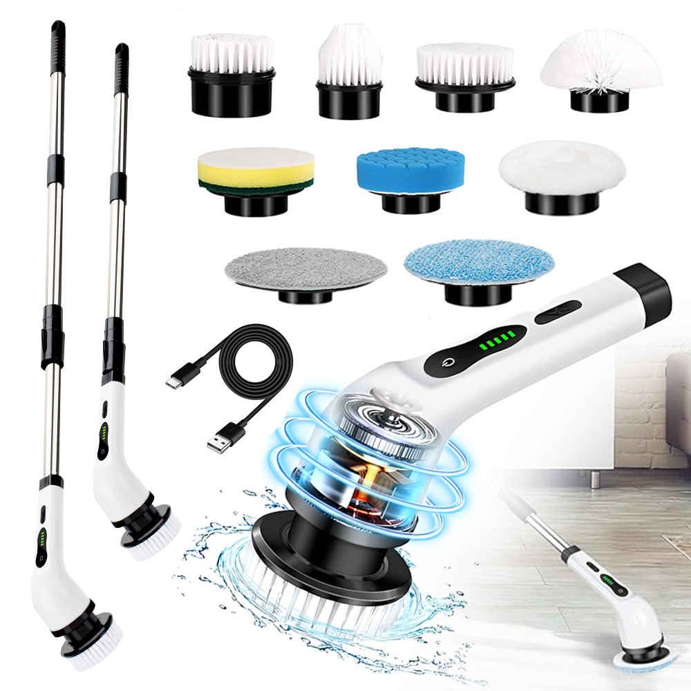 cordless electric brush rotary washer dual adjustable speed for cleaning home christmas gift xmas gift adjustable and detachable alloy   to 125cm handle shower washer with 9 replaceable brush heads suitable for floors bathrooms bathtubs car tiles