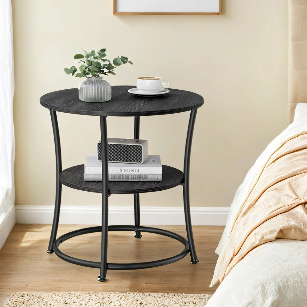 TEMU Table d'appoint, table de chevet ronde avec 2 étagères pour salon, chambre à coucher, avec support en acier pour