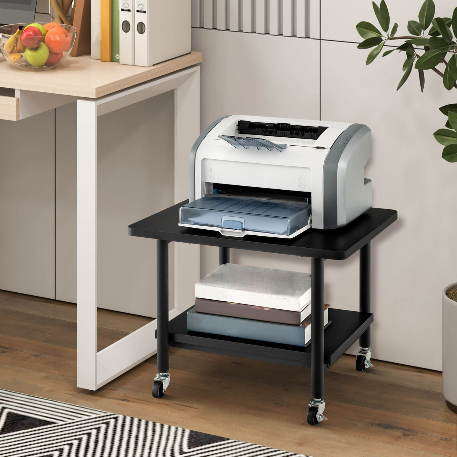   printer stand printer table with 4 universal wheels with brake printer cart with 2 shelves space saving multifunctional cart for office bedroom living   x 16 x 14 black