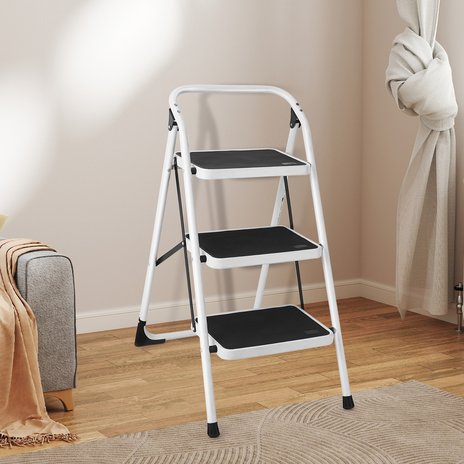 TEMU Échelle à 3 marches GIANTEX, échelle de sécurité avec poignée pratique, design pliable et facile à transporter, marches antidérapantes, renforts