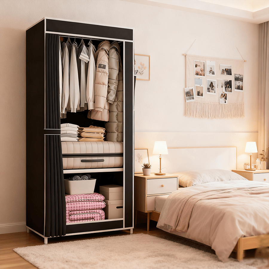 portable wardrobe closet clothes organizer non woven fabric cover with 6 storage shelves 2 hanging sections and 4 side pockets bedroom wardrobe dust proof storage portable assembly wardrobe living room wardrobe sturdy and durable wardrobe 170 128 45cm 148 56 44cm