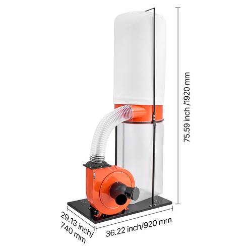 dust collector 1100 cfm 2 5 5 collection system with 35 gallon dusts collector bag 42 gallon filter bag 3400 rpm high speed for woodworking
