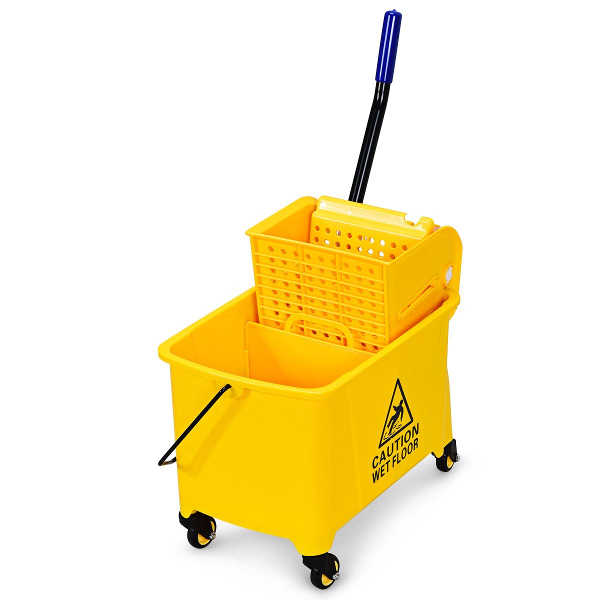 TEMU Seau de vadrouille commercial GIANTEX avec presse à sec latérale et roulettes, 21 quart, jaune avec panneau.