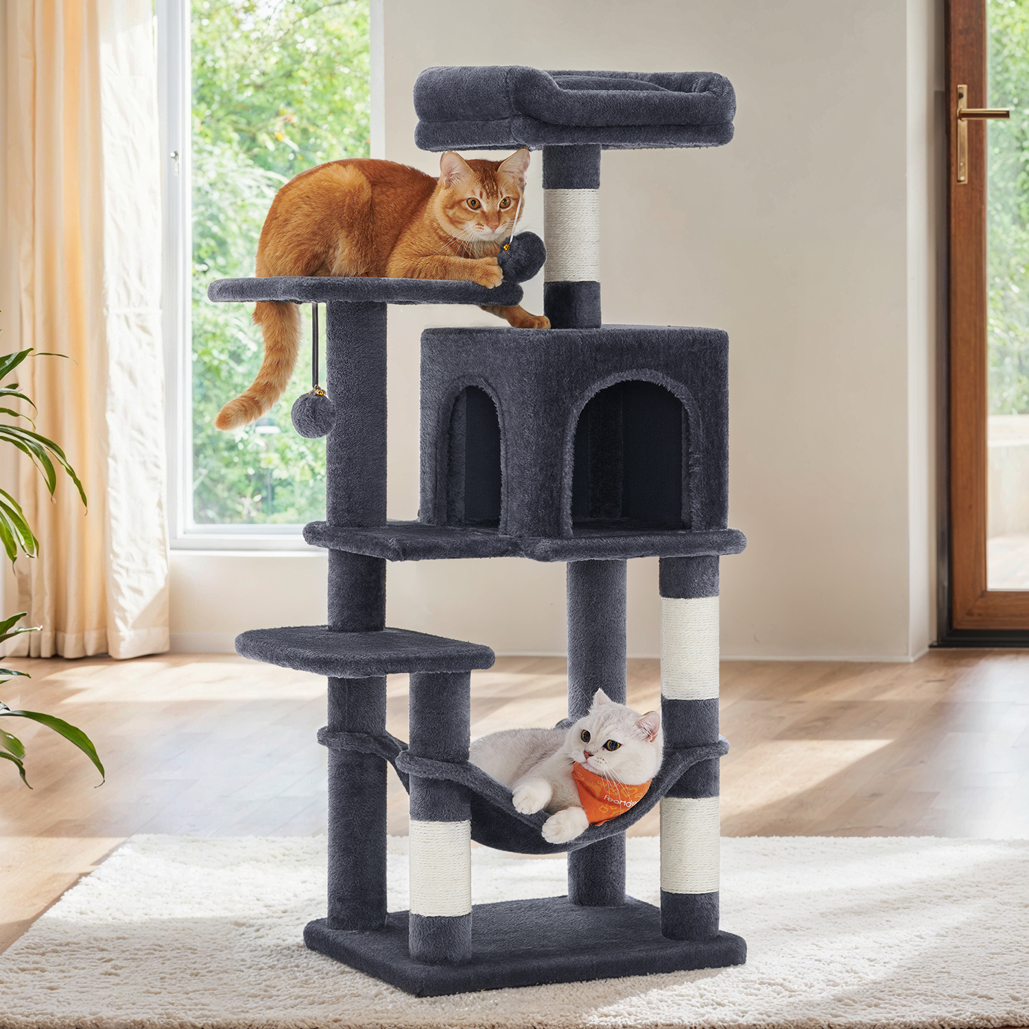 TEMU Arbre à chat, tour pour chat de 44,1 pouces pour chats d'intérieur, condo pour chat à plusieurs niveaux avec griffoirs, perchoirs, hamac et ,