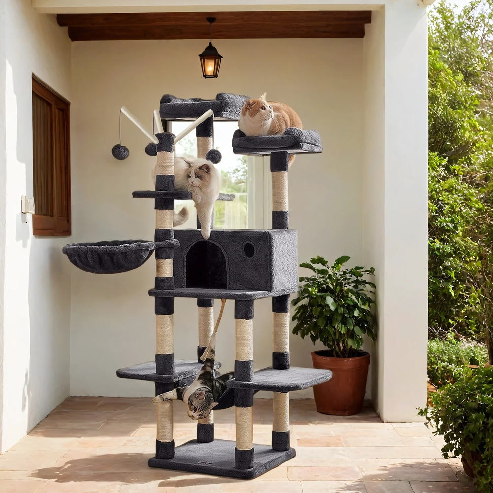 TEMU Arbre à chat, Grande tour pour chat, Centre d'activité pour chat de 64,6 pouces, Condo pour chat, Gris fumé