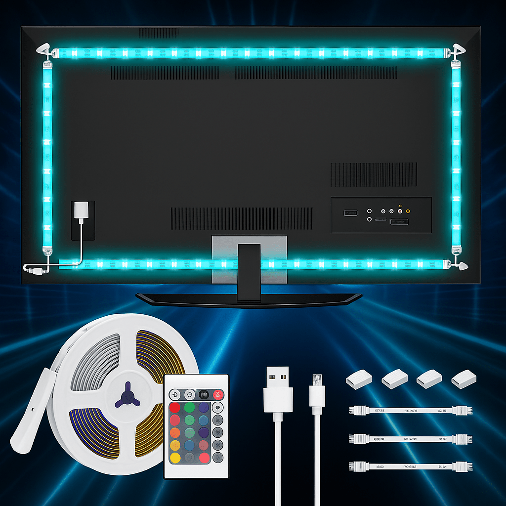 TEMU Rétroéclairage LED TV, 2 m (6,56 pi) LED TV pour écrans de 32 à 45 pouces, Rétroéclairage TV, Lumières LED RGB pour TV avec télécommande, Bande