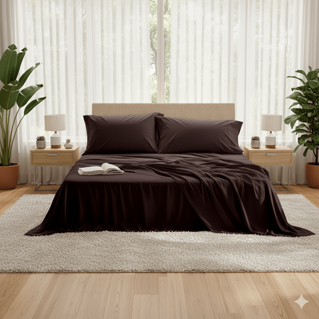 TEMU Premium Dark Brown 4 Piece Bed Sheet Set - Soft, Durable & Fade-resistant, Deep Pockets, & Washable Fabric, Wrinkle Free, Perfect Gift For Any