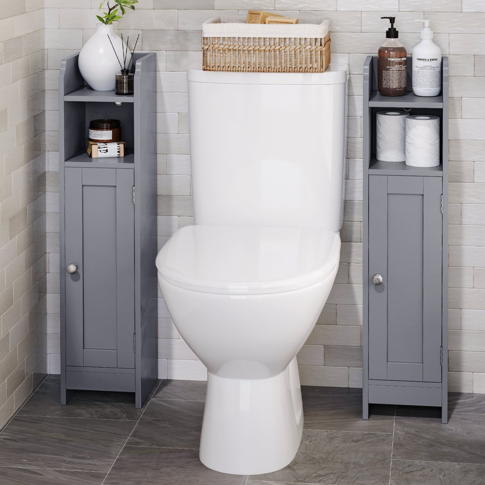 TEMU d'angle de rangement pour salle de bain avec porte, 20 x 18 x 80 cm, Organisateur de salle de bain, Placard de rangement pour papier toilette
