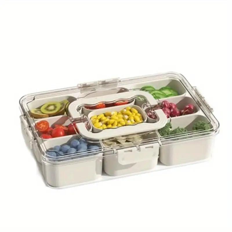 TEMU Boîte à collations divisée avec compartiments, plateau de service portable avec couvercle et poignée, plateau à collations transparent pour