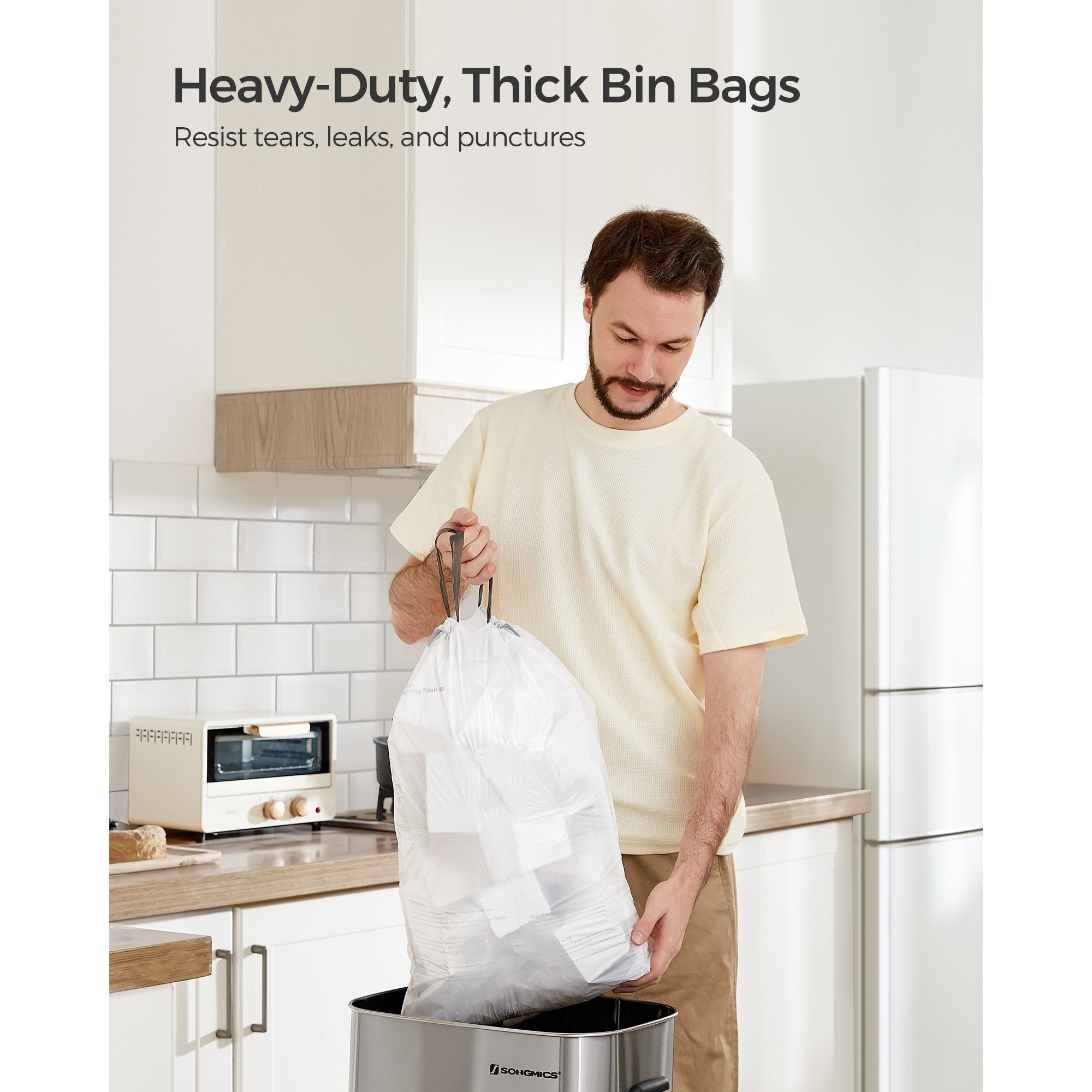 TEMU Sacs Poubelle pour Poubelles de 4 à 5,3 Gallons (15-20L), Sacs à Ordures de Cuisine à Cordon de Serrage, Pré-séparés, Code Doublure 020A01, 2