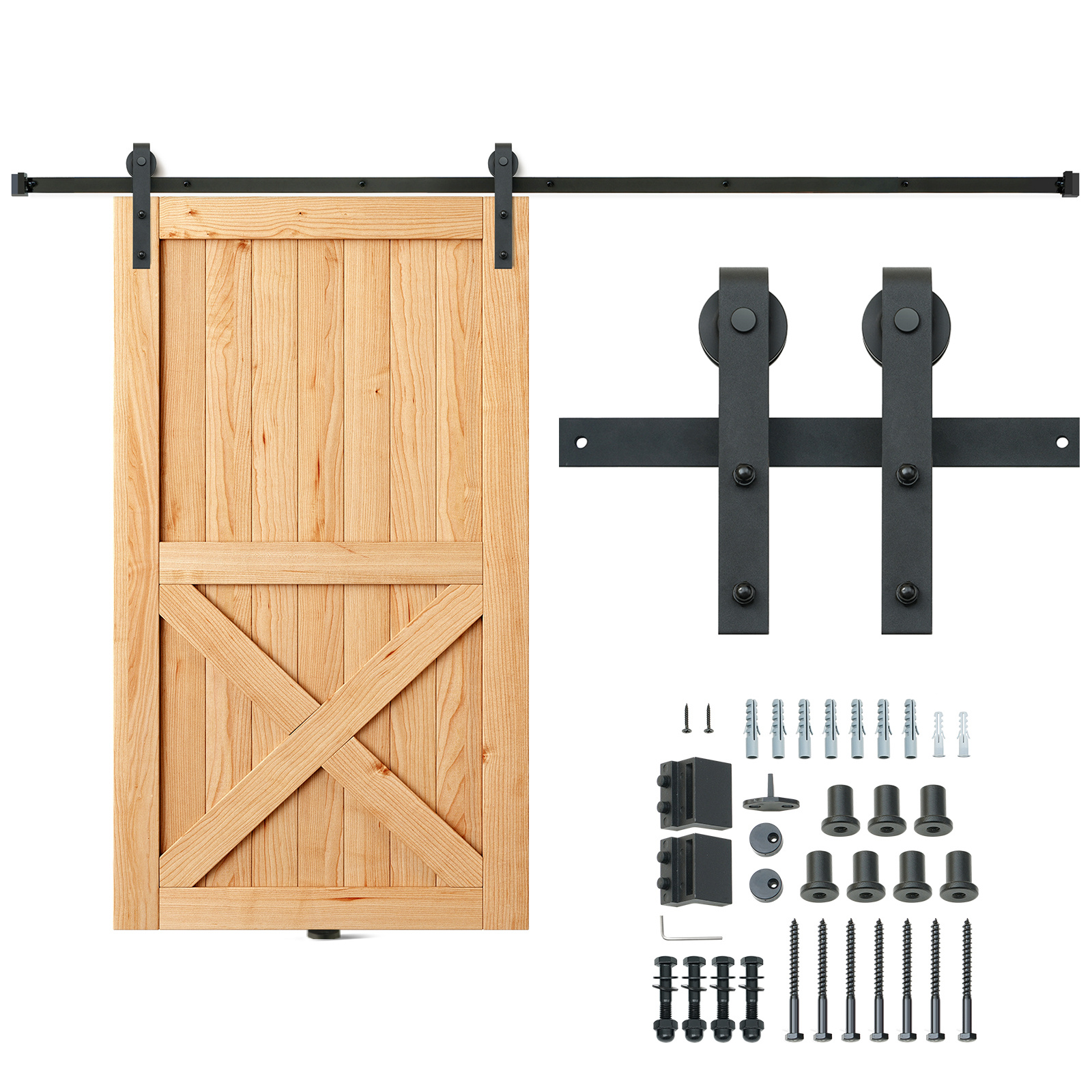 TEMU Vevor 5-10ft Sliding Barn Door Hardware Kit, 149.7 Kg Heavy Duty Barn Door Track Kit For , Fit 112-131cm Total Width And 3.3-4.6cm Thick 2 Door