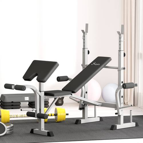 adjustable weight bench with squat rack pad leg developer and weight storage multi function bench press set for full body workout grey