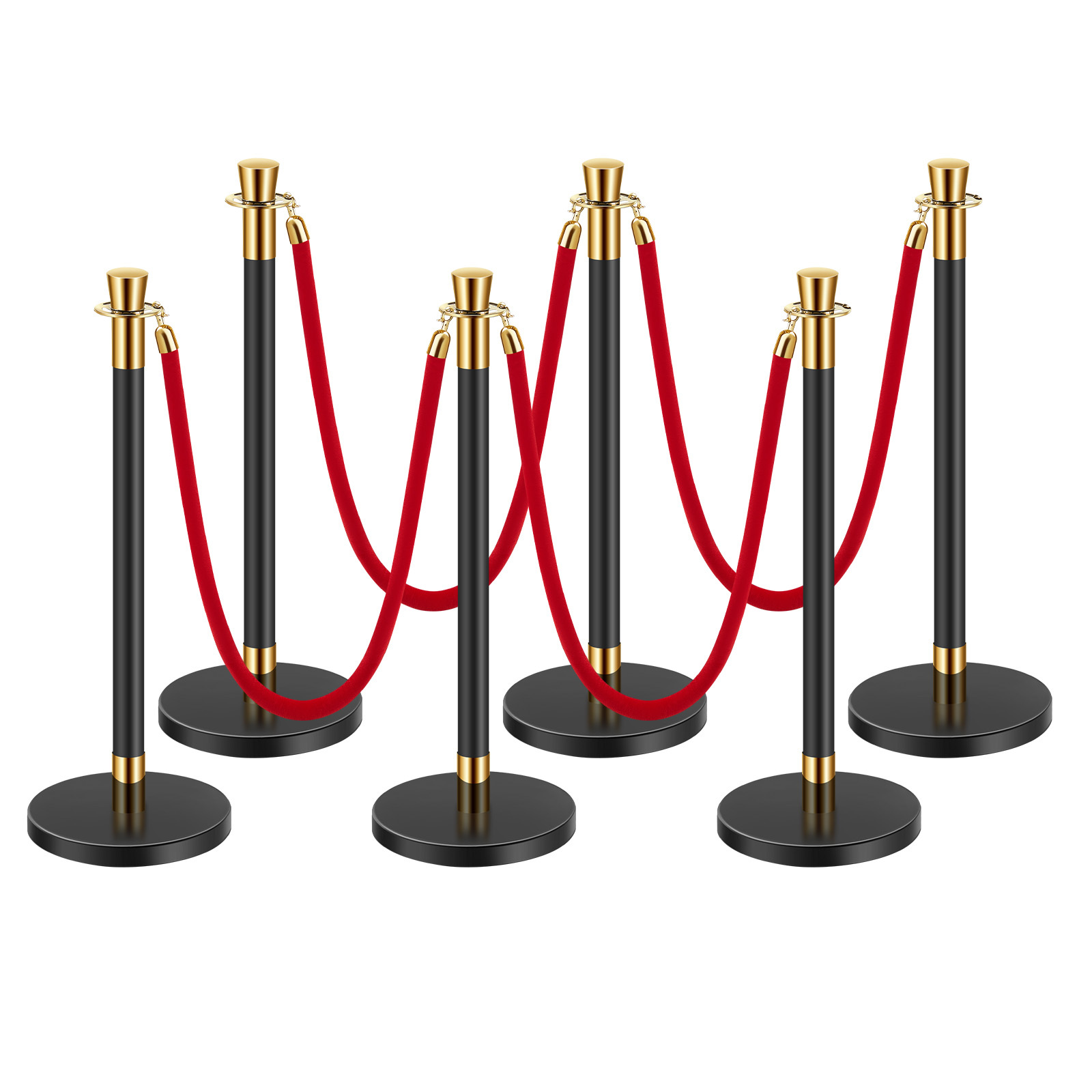 TEMU VEVOR 6 Pièces de Poteaux de Support avec 4 Cordes en Velours Rouge et Base à Injection de Sable