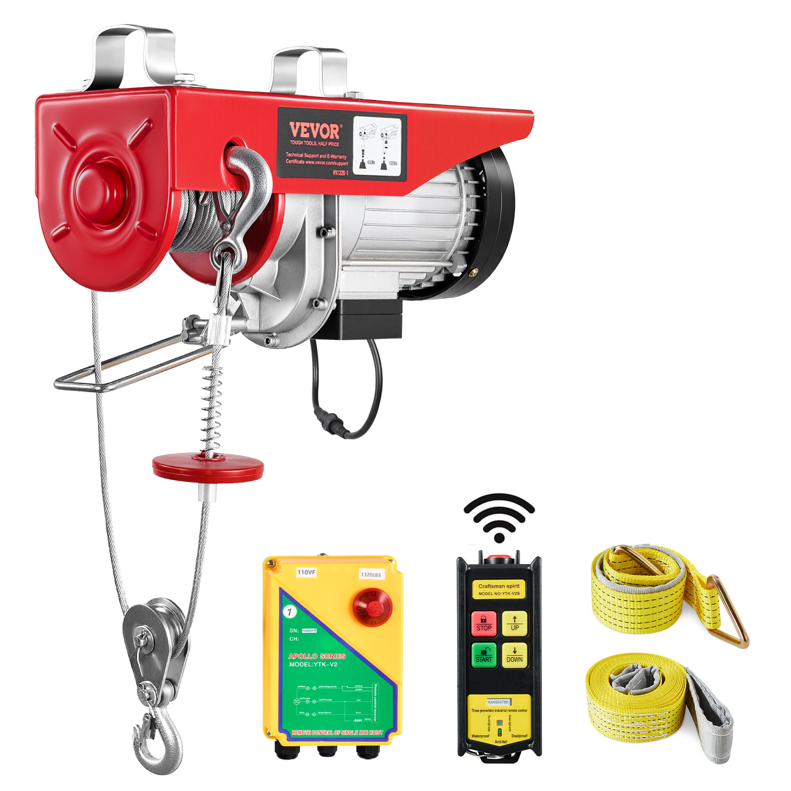 TEMU VEVOR Housse électrique, capacité de levage de 1320 lbs, treuil électrique en acier avec filtreur fil, hauteur de levage de et moteur en cuivre