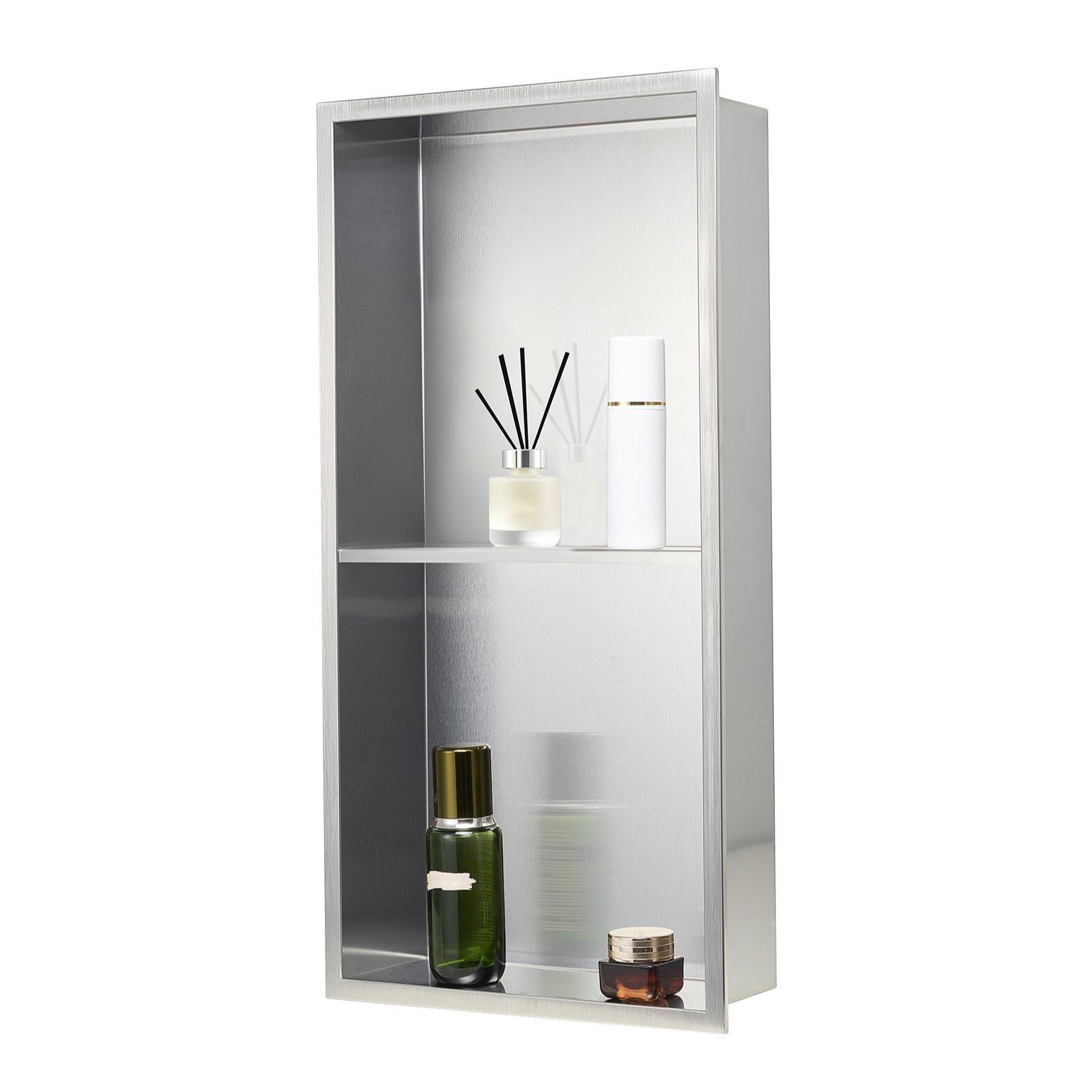 TEMU VEVOR de douche 13 x 25 x 4 pouces Étagère murale encastrée en acier inoxydable argenté