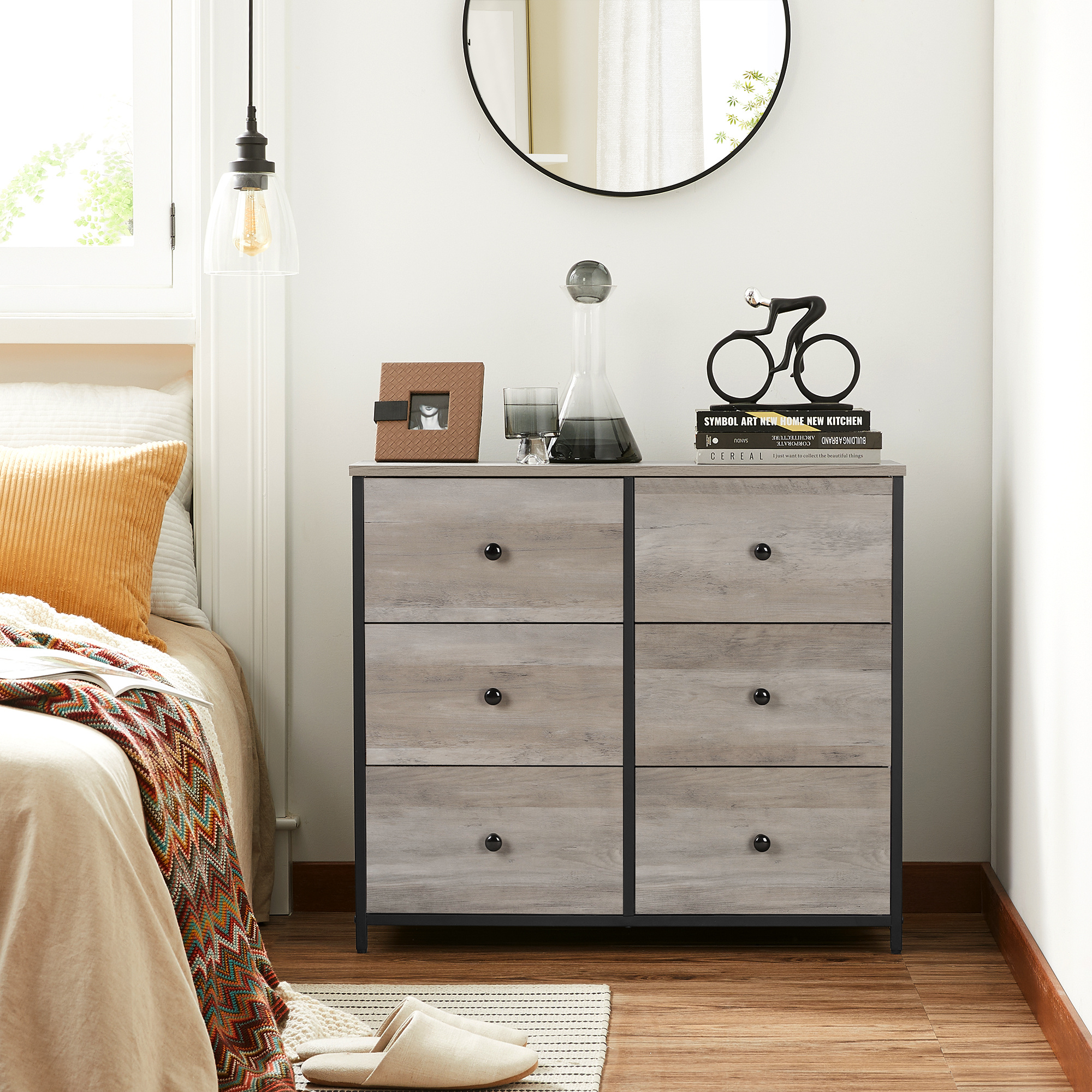 TEMU Dresser For Bedroom, Chest Of Drawers, 6 Drawer Dresser, Closet Fabric Dresser With Metal Frame, Heather And