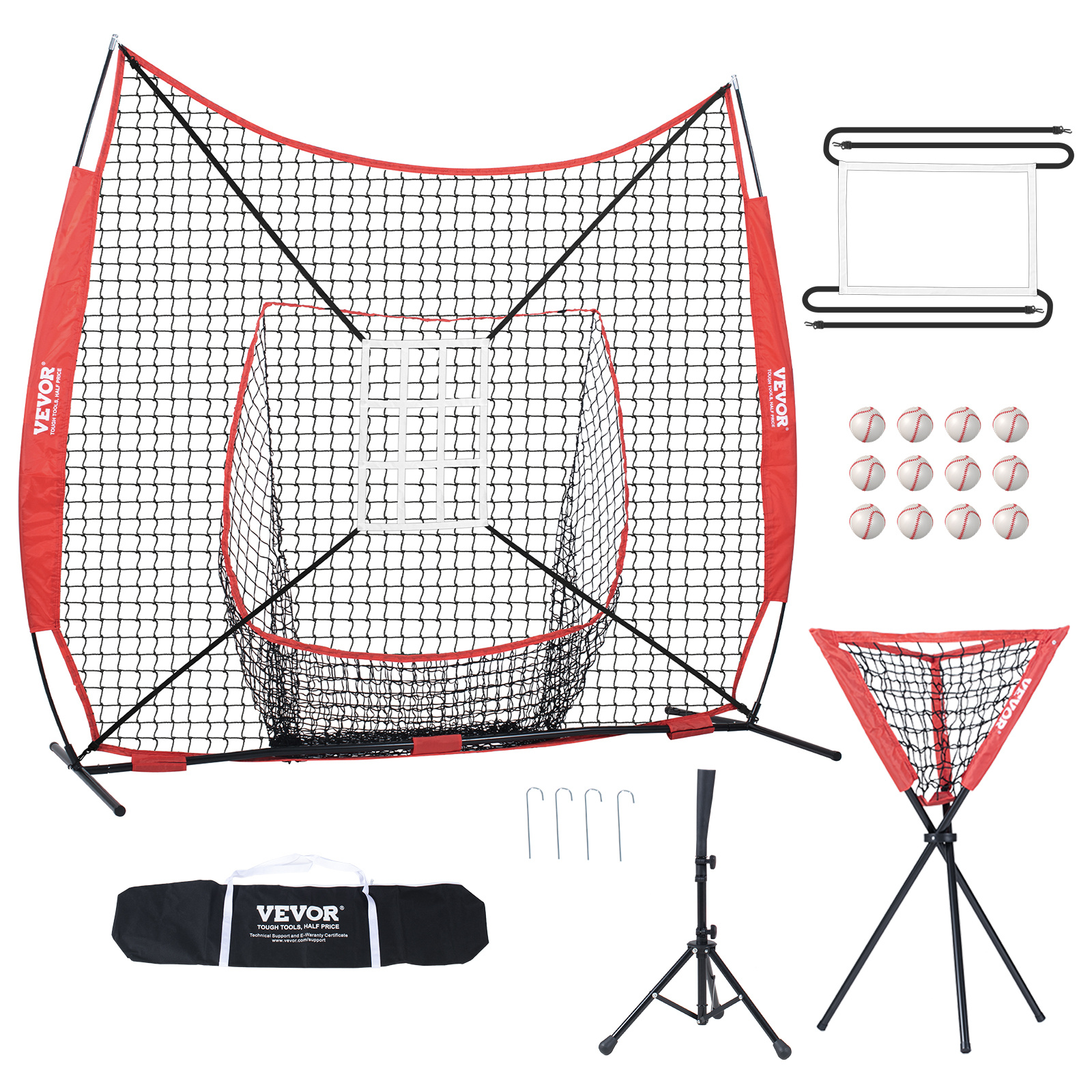TEMU VEVOR 7x7 ft Filet d'entraînement de baseball et de softball, filet d'entraînement de baseball portable pour frapper, attraper, , équipement de