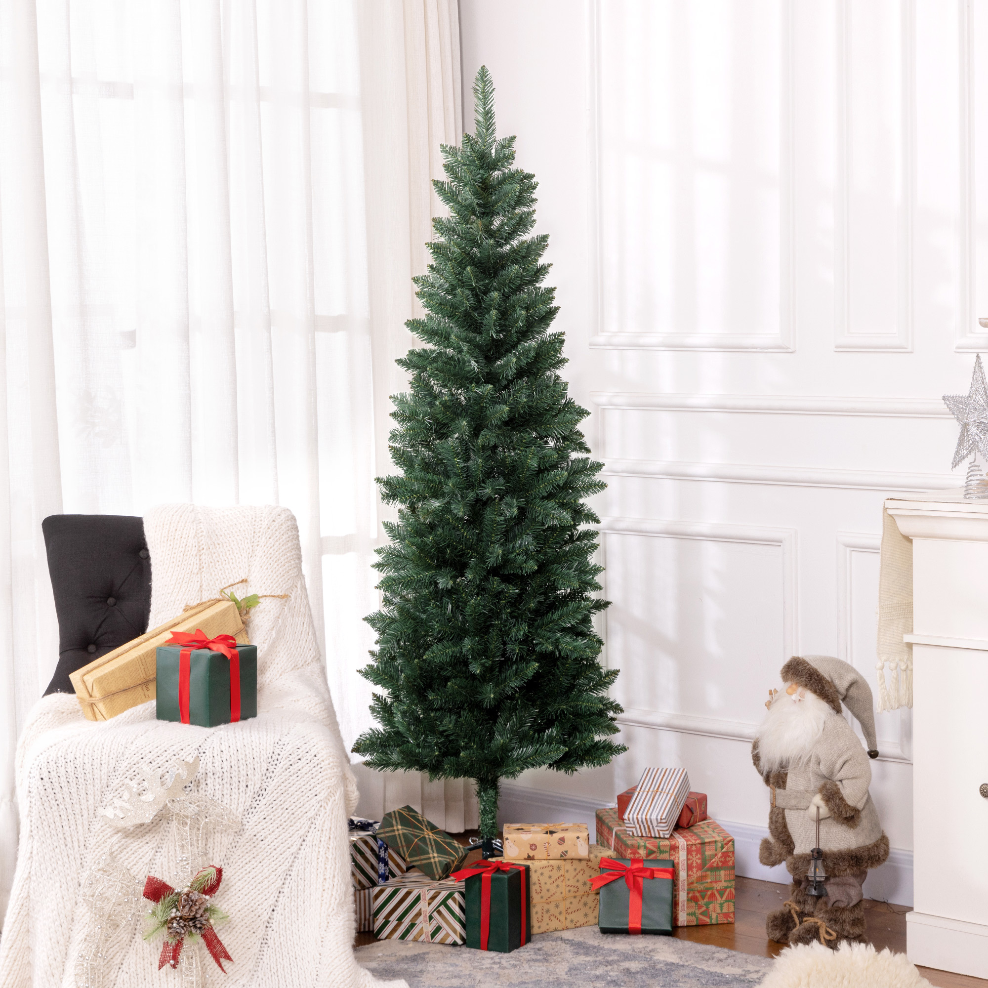 TEMU Arbre de Noël en crayon de 6 pieds de haut, arbre de Noël artificiel avec 479 branches et base en acier, décoration et , vert