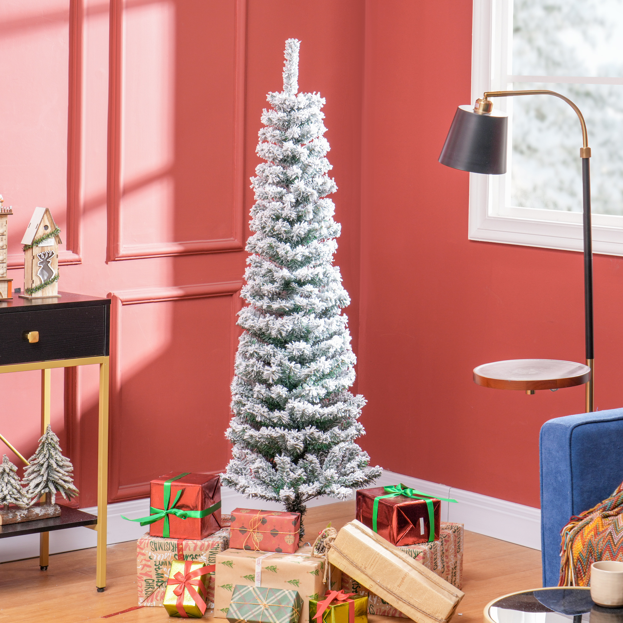 TEMU Arbre de Noël Artificiel de Crayon de 5 Pieds, Sapin de Noël Mince avec Branches Réalistes, Support Métallique Pliable, Vert