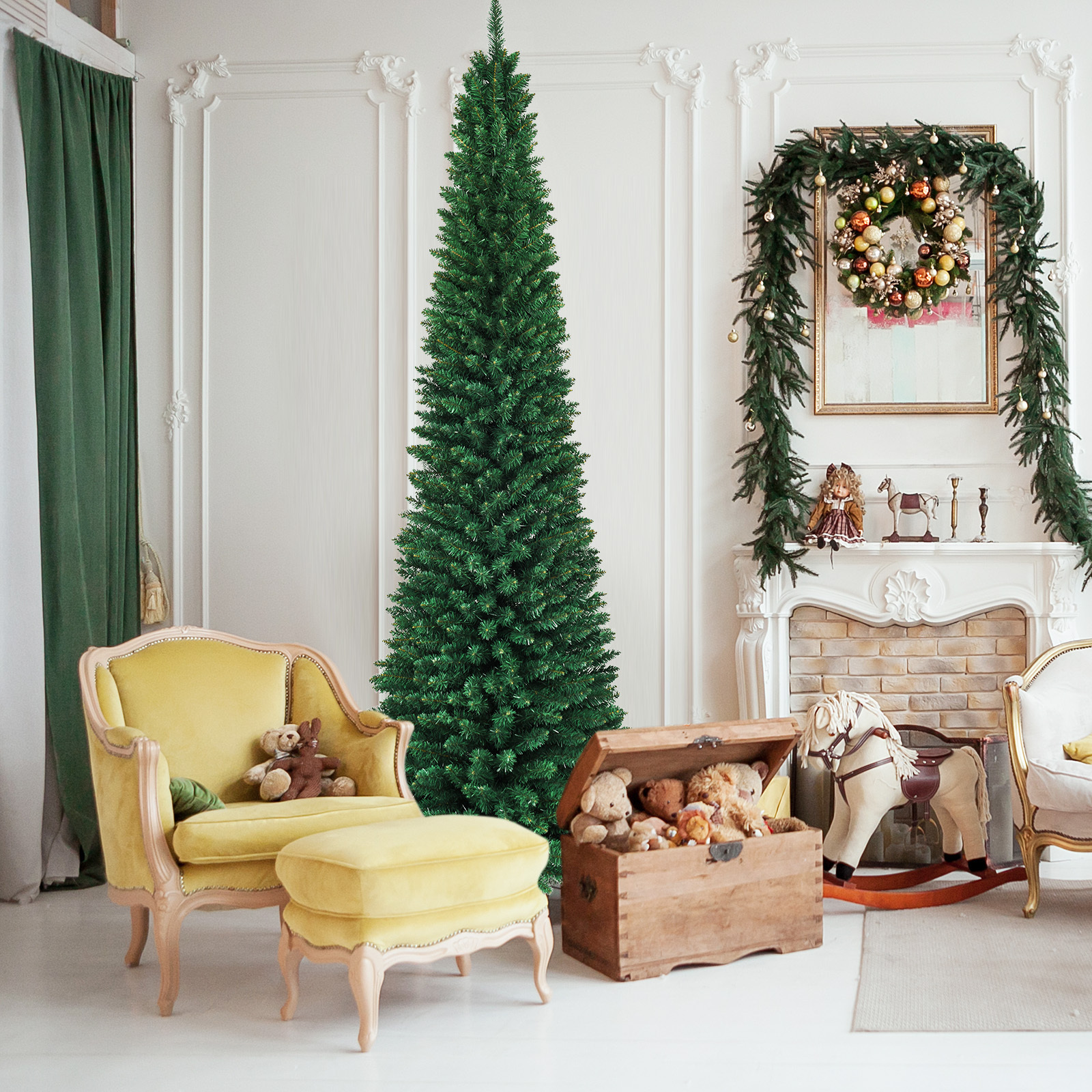 TEMU COSTWAY Sapin de Noël Artificiel 9 Pieds en PVC Mince avec Support Métallique Robuste pour Intérieur, Vert