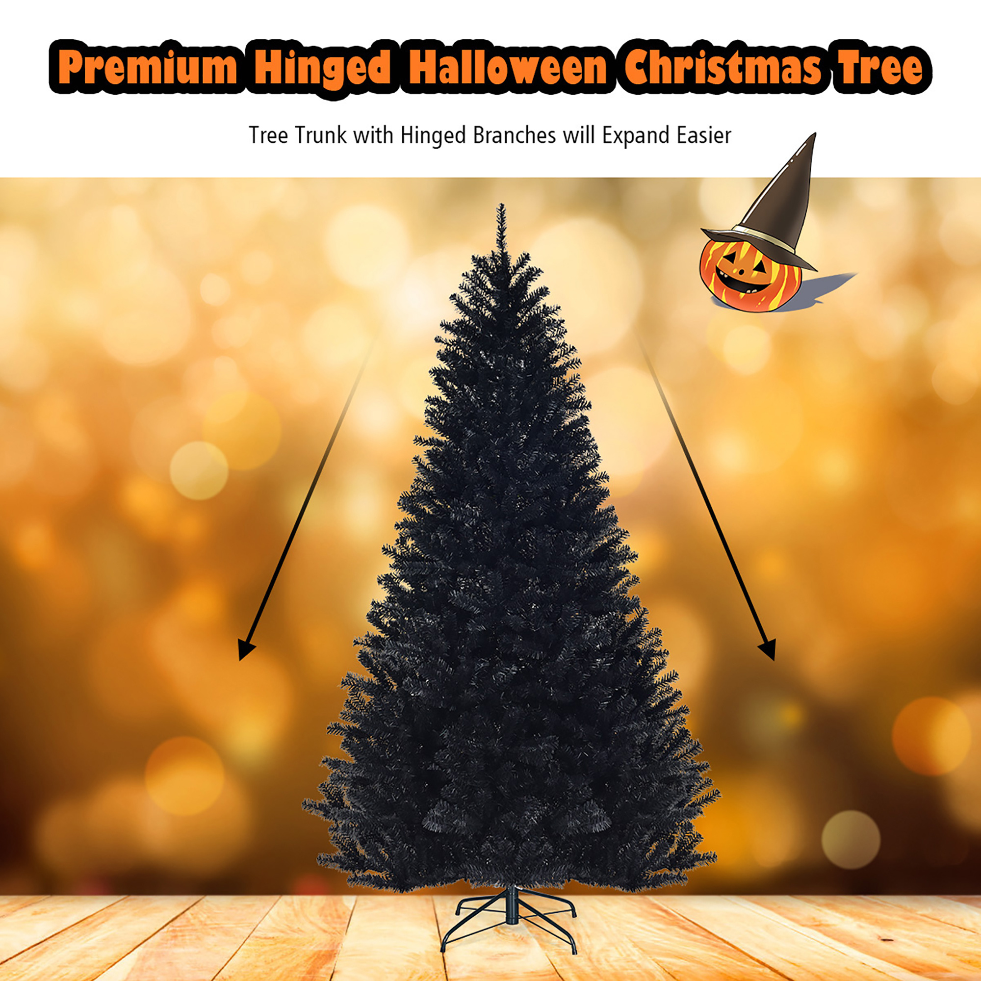 TEMU COSTWAY 7.5Ft Arbre de Noël artificiel à charnière Arbre complet avec support en métal Noir