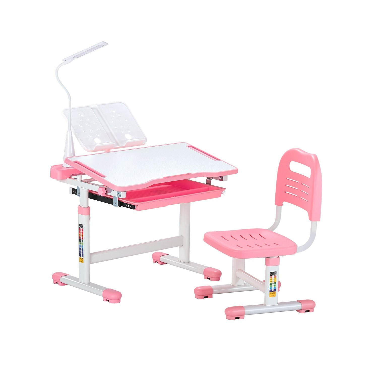 TEMU VEVOR Lampe de Bureau pour Enfants avec Chaise et Bureau - Hauteur et Inclinaison Réglables - Rose/Bleu/Gris