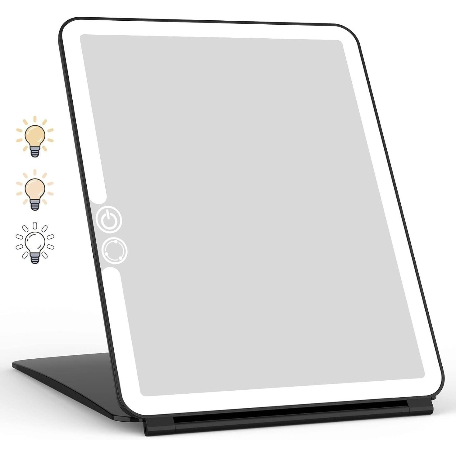 TEMU Portable Travel Mirror Makeup Mirror With , Touch Screen Dimmable, Ultra Thin, 2000 Mah Usb Rechargeable Foldable Cosmetic Mirror (black)