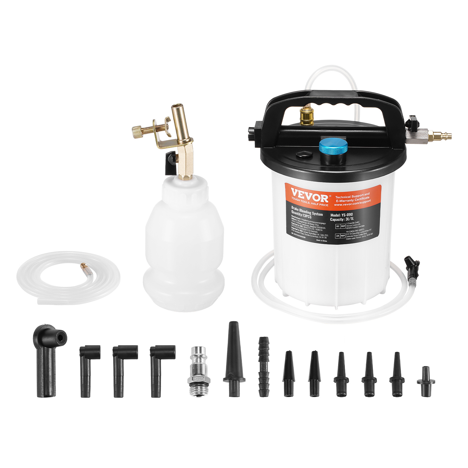 TEMU VEVOR 3L Extracteur de fluide de frein Kit de vidange de frein avec 13 connecteurs de tuyau