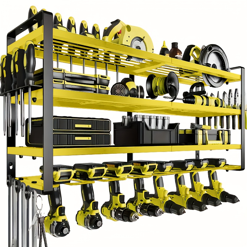 TEMU Power Tool Organizer Wall Mounted Garage Tool Storage 4 Tier Cordless Tool Organizer With 8 Drill Bracket Garage Tool Rack Gifts - Father's Day