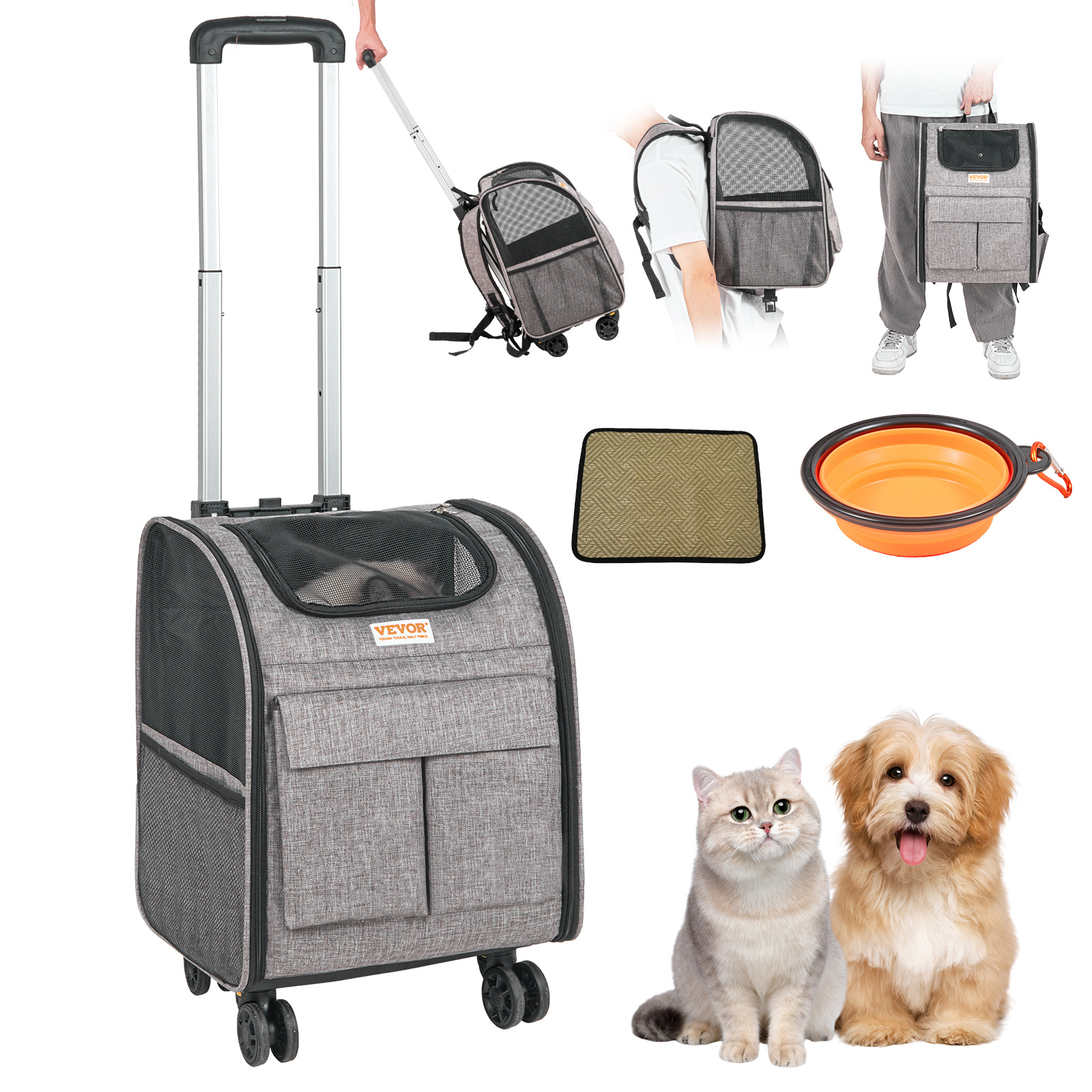 TEMU VEVOR Transporteur de chat avec roues, transporteur de chat roulant avec poignée télescopique et sangle d'épaule, transporteur de chien avec